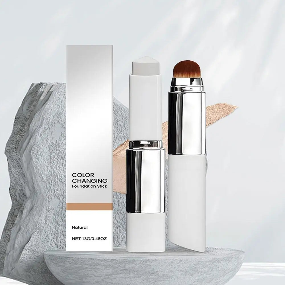 2-in-1 Color-Changing Foundation Stick Liquid Lightweight Moisturizing Brightening Foundation Color Changing For All Skin Types